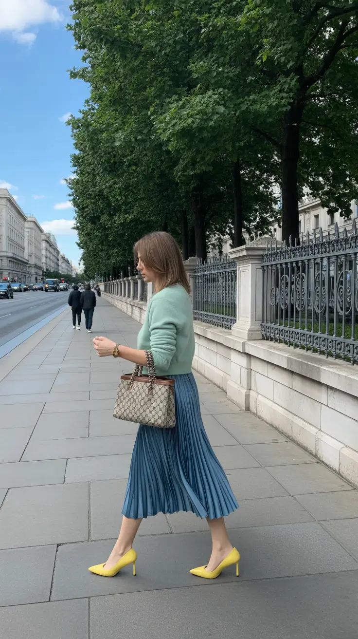 spring workwear 2026 Pleated Skirts and Soft Knits for Light Spring Movement