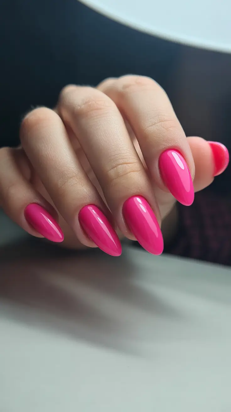 february nails 2026 Bright Raspberry Almond Shine