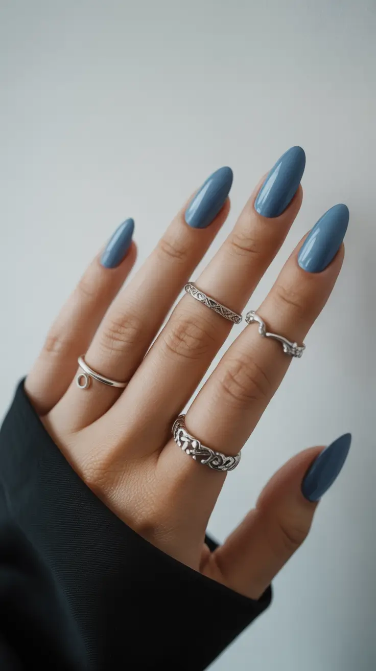 february nails 2026 Smoky Winter Blue Almond