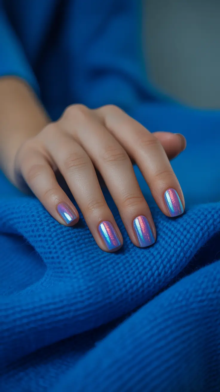 february nails 2026 Iridescent Short Glow With Cool Reflections