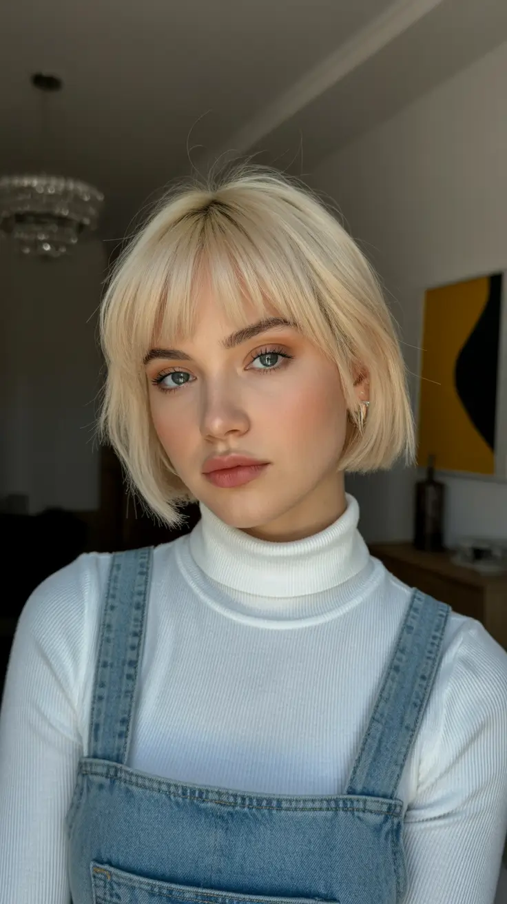 spring hair trends 2026 Soft Baby Blonde Bob With Feathered Bangs