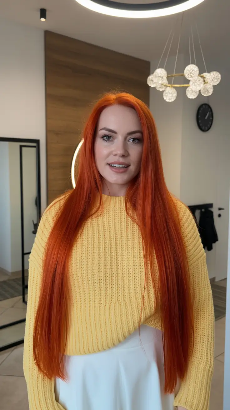 spring hair trends 2026 Vibrant Long Copper With Sleek Length