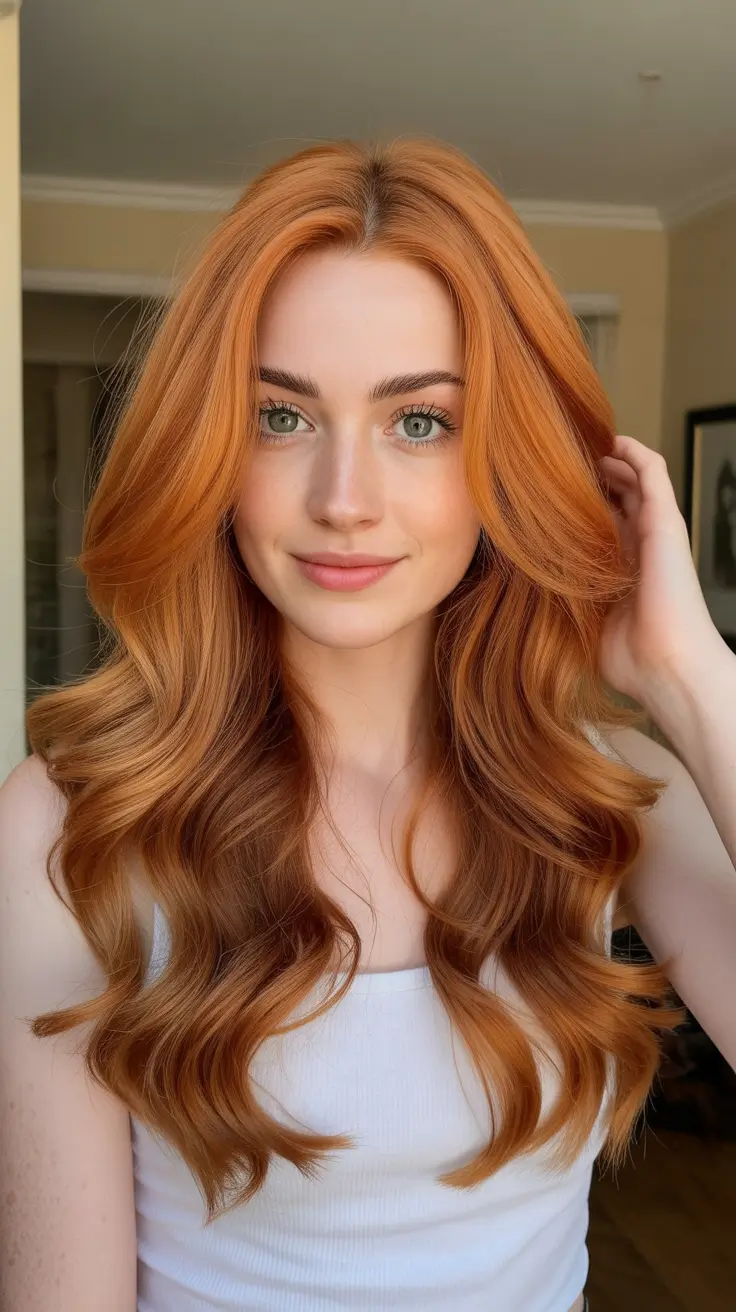 spring hair trends 2026 Warm Copper Waves With Ultra-Soft Volume
