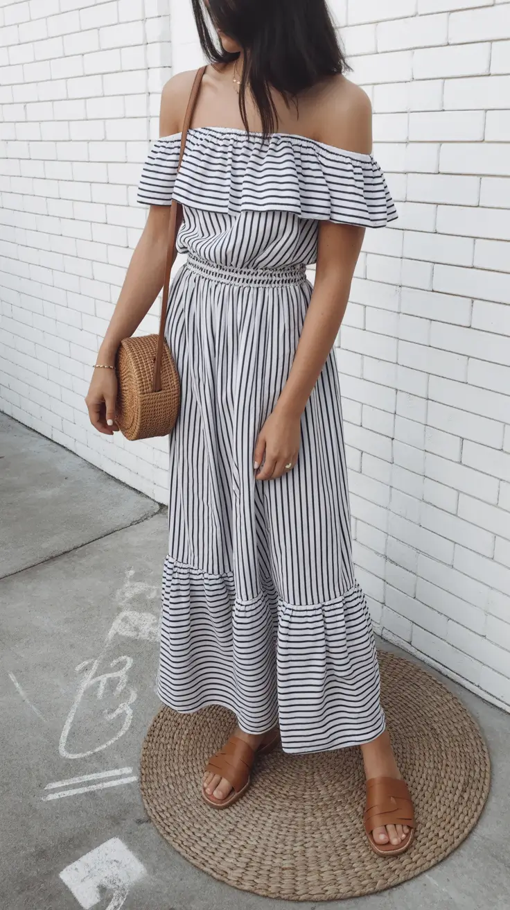 spring dress outfits 2026 Striped Breeze with Coastal Charm