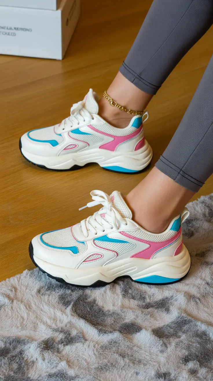 sneakers spring outfits Color-Pop Chunky Comfort for Bright Spring Weekends