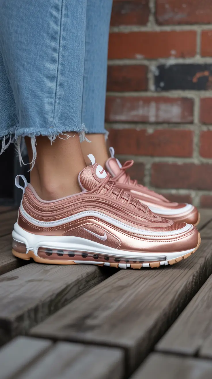 sneakers spring outfits Rose-Metal Glow with Cool Denim for Early Spring