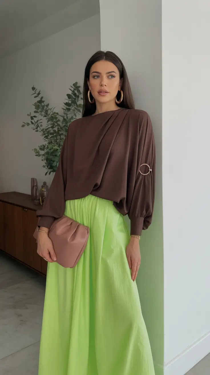 spring fashion outfits 2026 Chocolate Draping and Neon Freshness