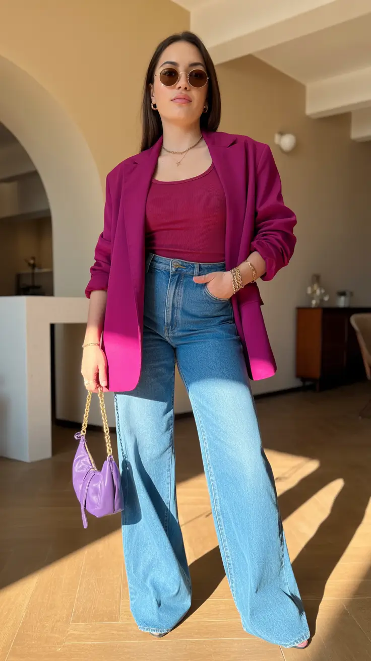 spring fashion outfits 2026 Berry Layers with Everyday Denim