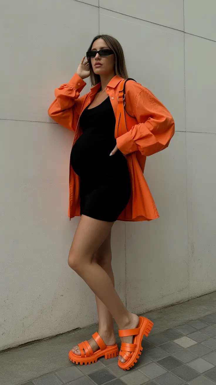 top spring outfit for pregnant women 2026 Bold Citrus Energy