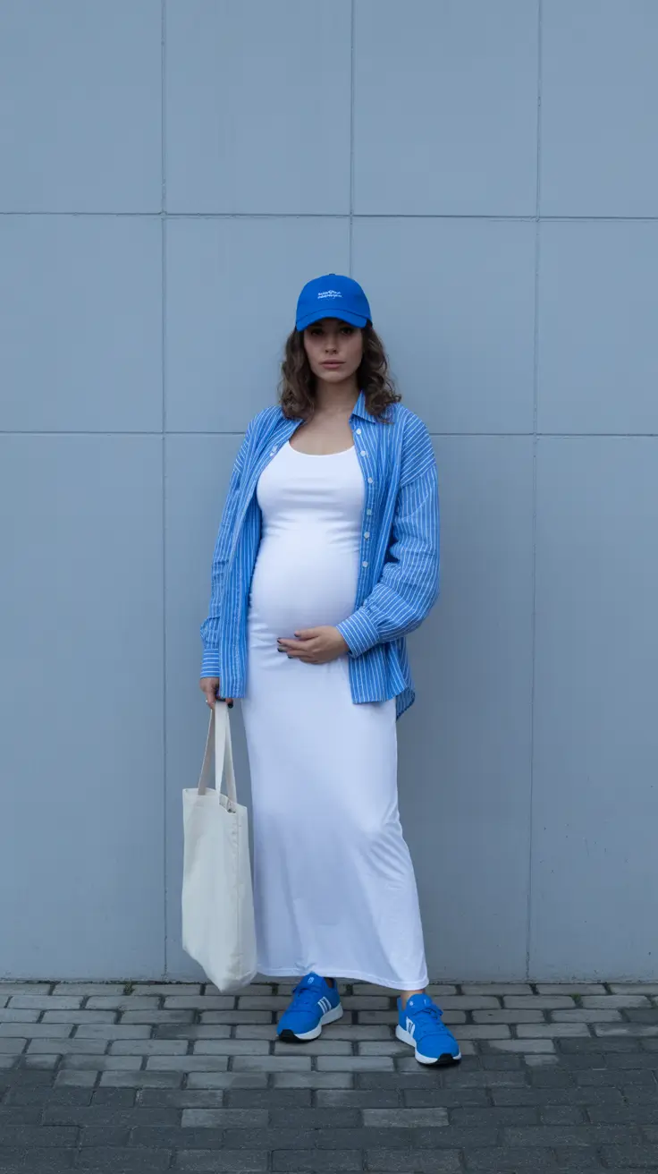 top spring outfit for pregnant women 2026 Blue Sporty Ease