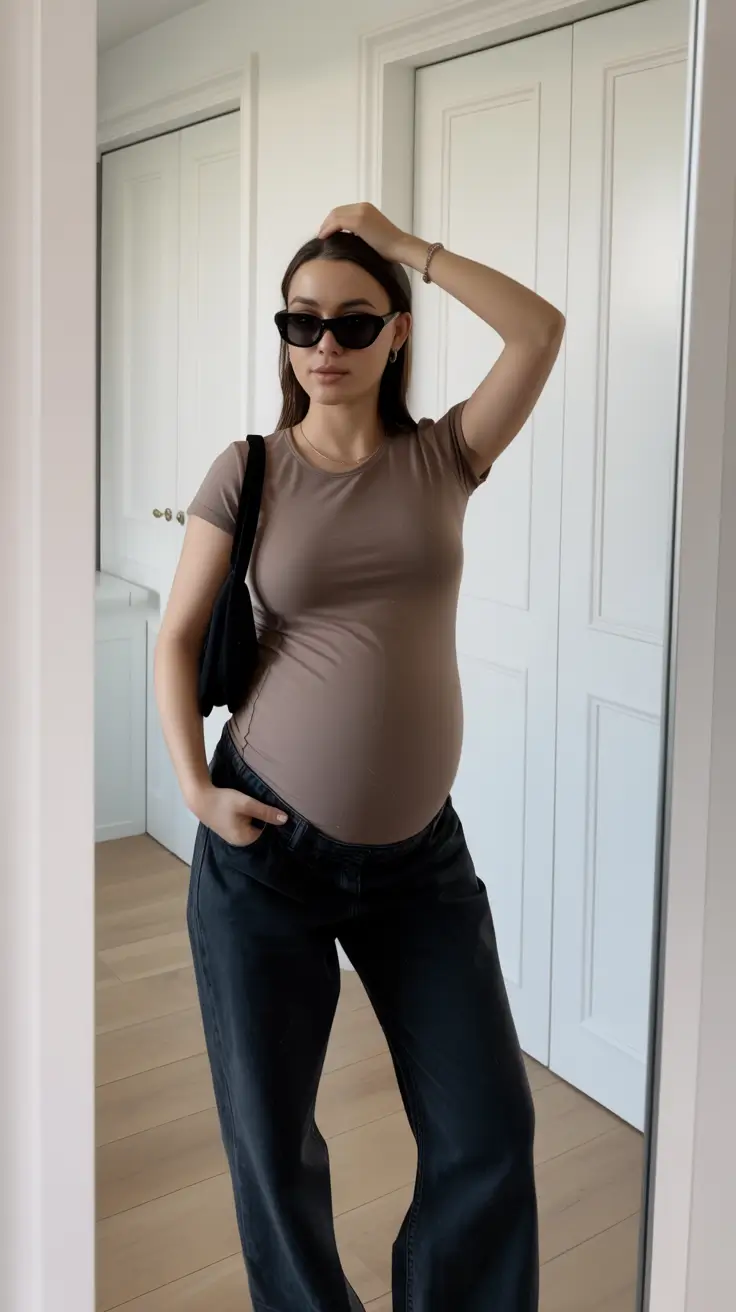 top spring outfit for pregnant women 2026 Warm Taupe Minimalism