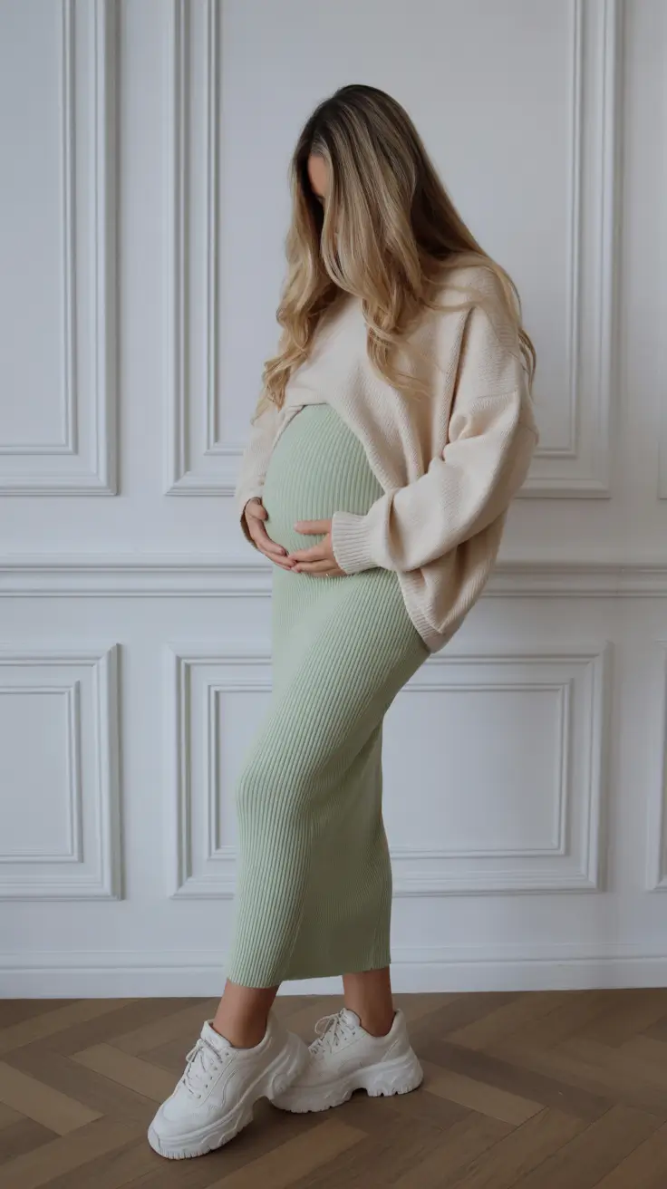 top spring outfit for pregnant women 2026 Minty Soft Elegance