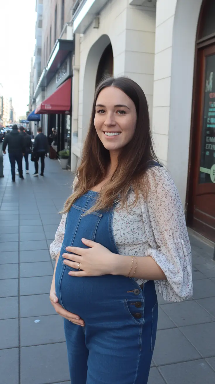 top spring outfit for pregnant women 2026 Denim Bloom Charm