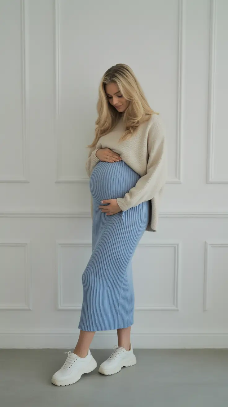 top spring outfit for pregnant women 2026 Cozy Pastel Calm