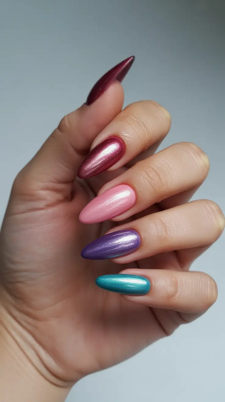 chrome spring nails 2026 Multicolor Chrome Almond Palette