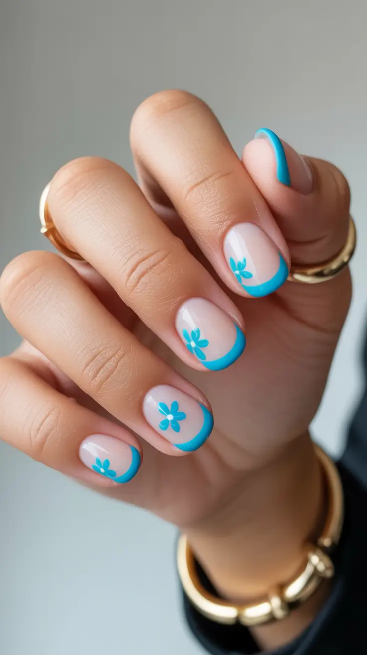 best classy spring nails 2026 Blue Petal French Short Tips