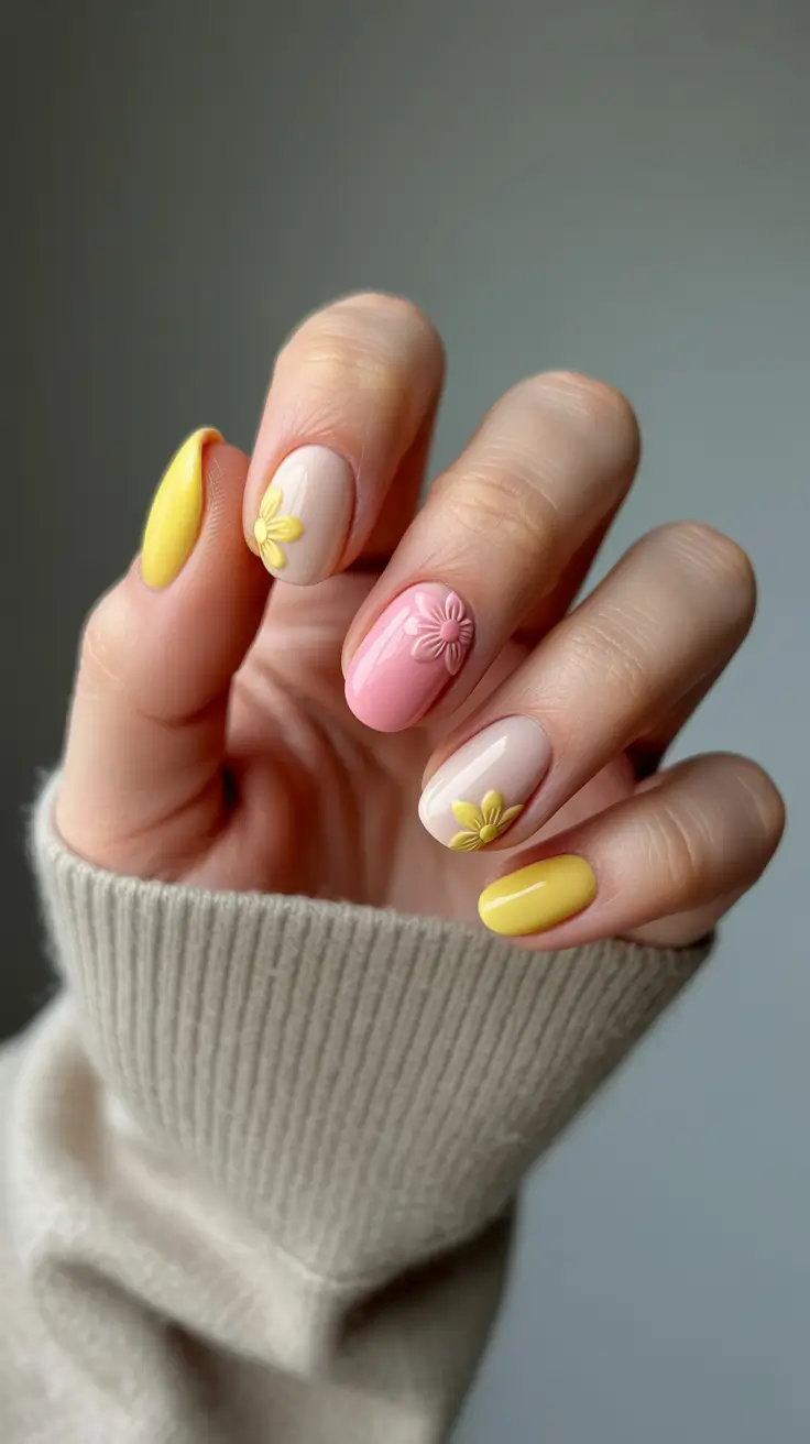 best classy spring nails 2026 Pastel Petal Mix Short Gel