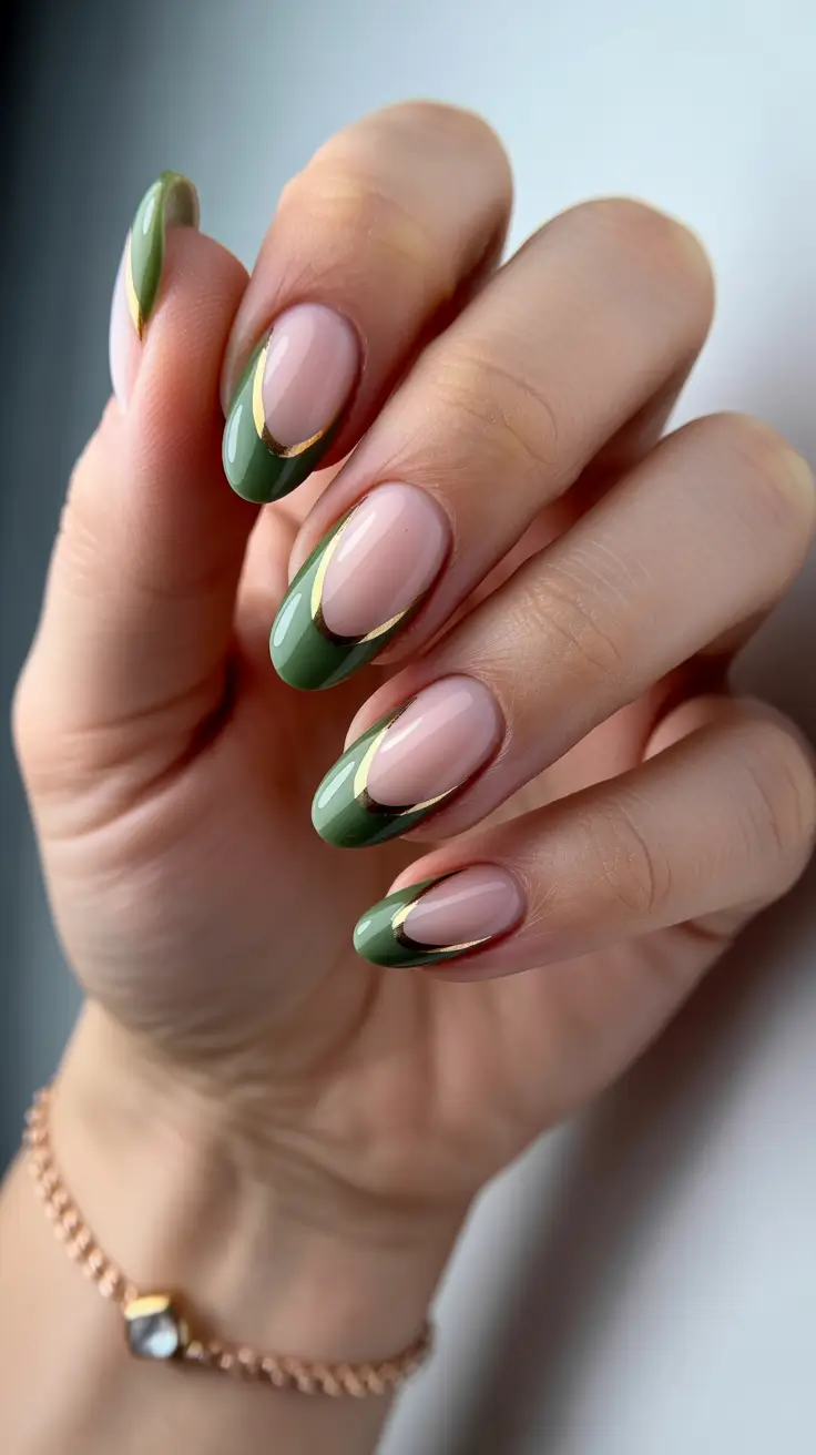 best classy spring nails 2026 Green-Edged Metallic Accents