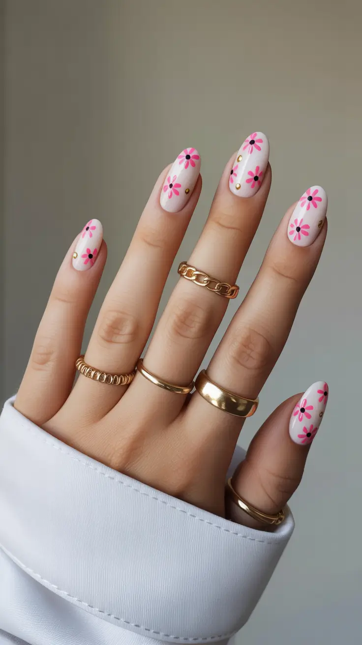 best classy spring nails 2026 Pink Garden Almond Florals
