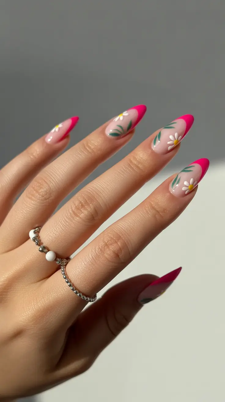 best classy spring nails 2026 Fuchsia Blossom Almond Accents