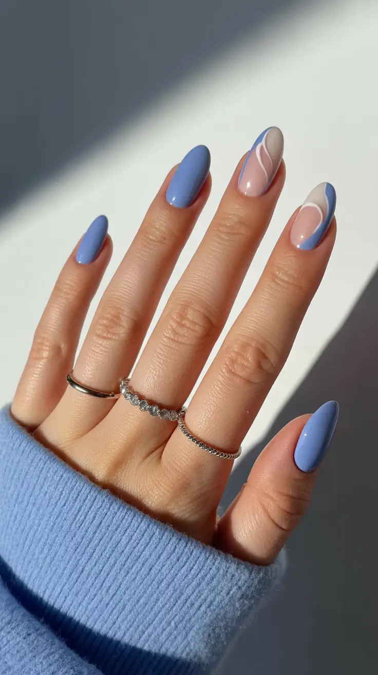 best classy spring nails 2026 Blue Breeze With Soft Line Art