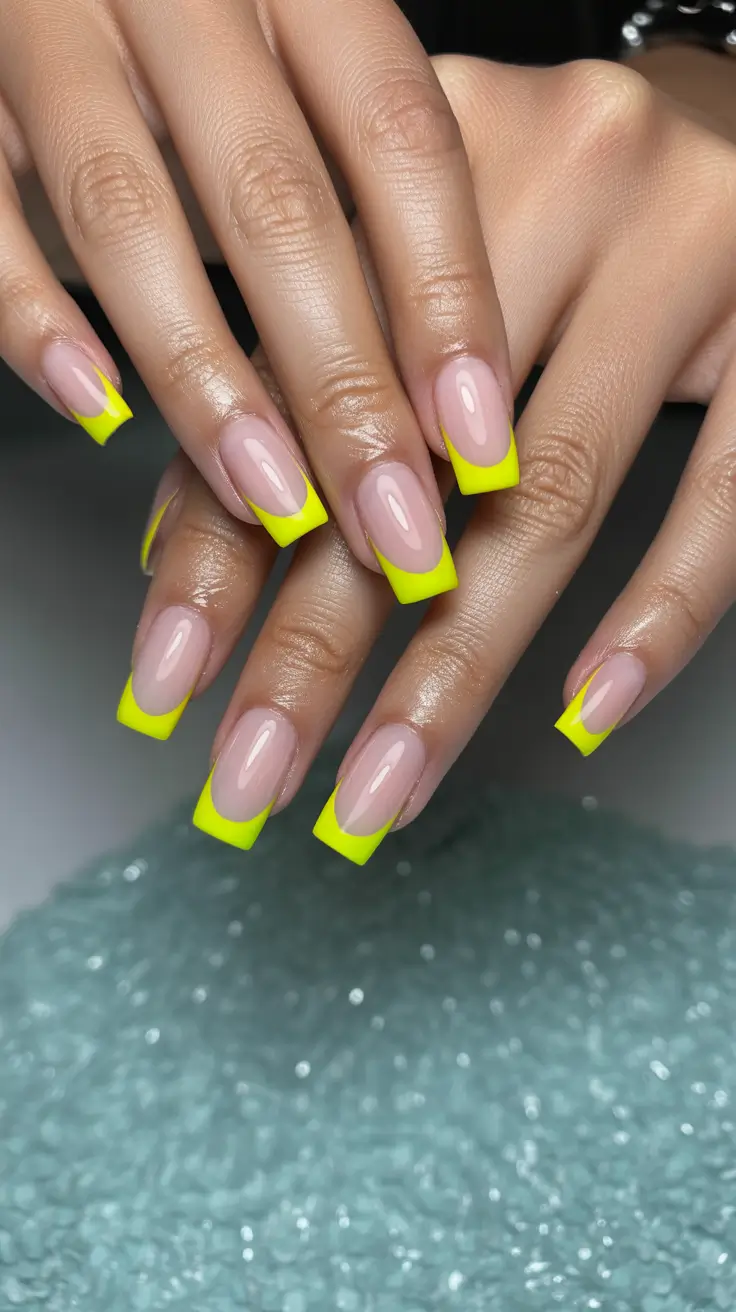 best spring french tip nails 2026 Neon yellow square French pop