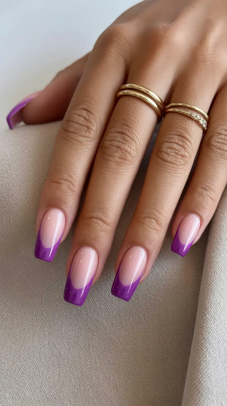 best spring french tip nails 2026 Glossy violet gradient square French