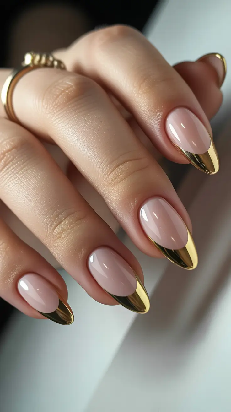 best spring french tip nails 2026 Molten gold chrome French almond