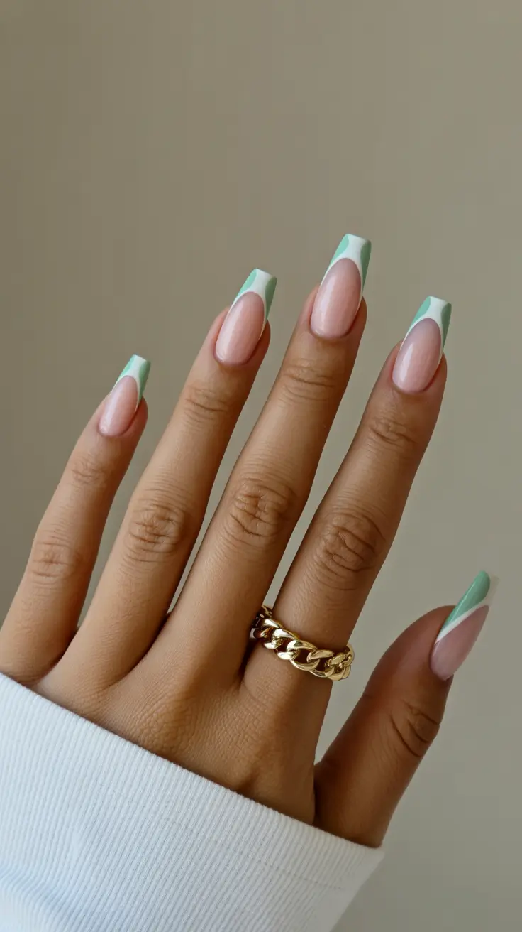 best spring french tip nails 2026 Mint pastel square French