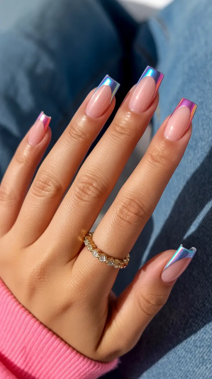 best spring french tip nails 2026 Iridescent chrome prism French