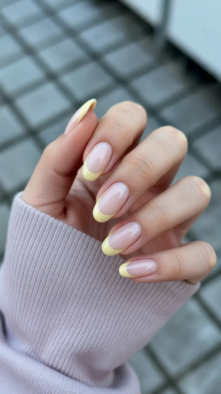 best spring french tip nails 2026 Butter yellow soft French glow
