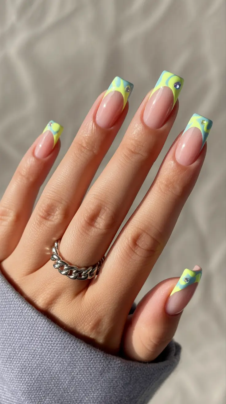 best spring french tip nails 2026 Abstract pastel swirl French