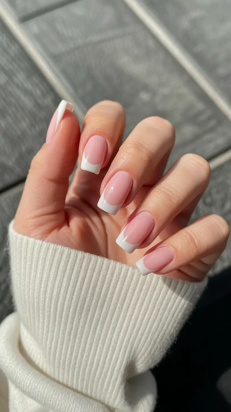 best spring french tip nails 2026 Soft square pink classic French