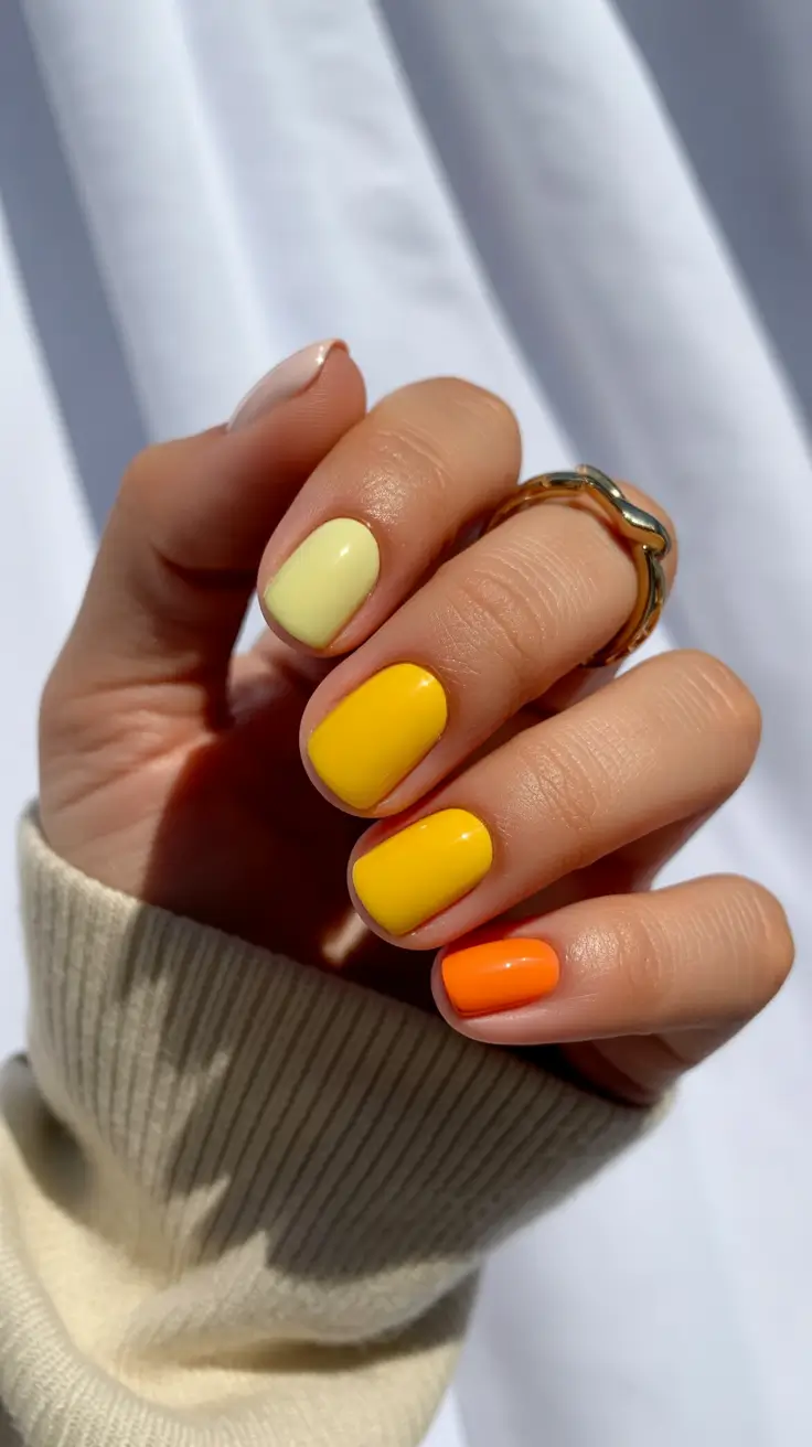 spring gel nails 2026 Citrus Burst Mix in Short Bright Solids