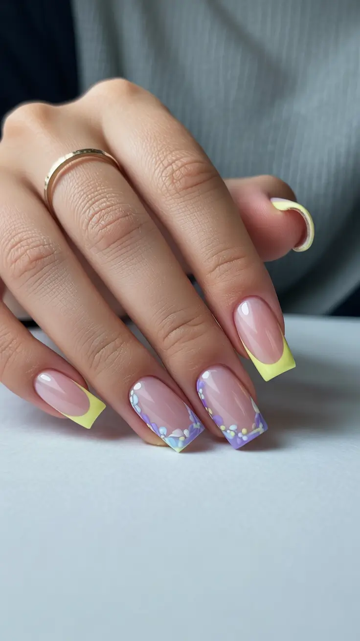 spring gel nails 2026 Pastel Garden French Tips With Soft Florals