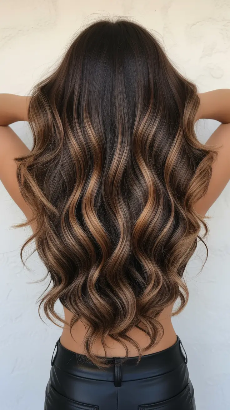 best spring long haircut trends 2026 Chocolate Ribbon Balayage On Voluminous Long Layers