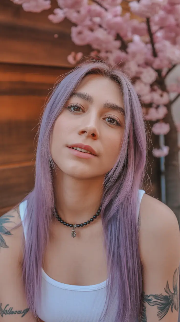 best spring long haircut trends 2026 Lavender Smoke Straight Length