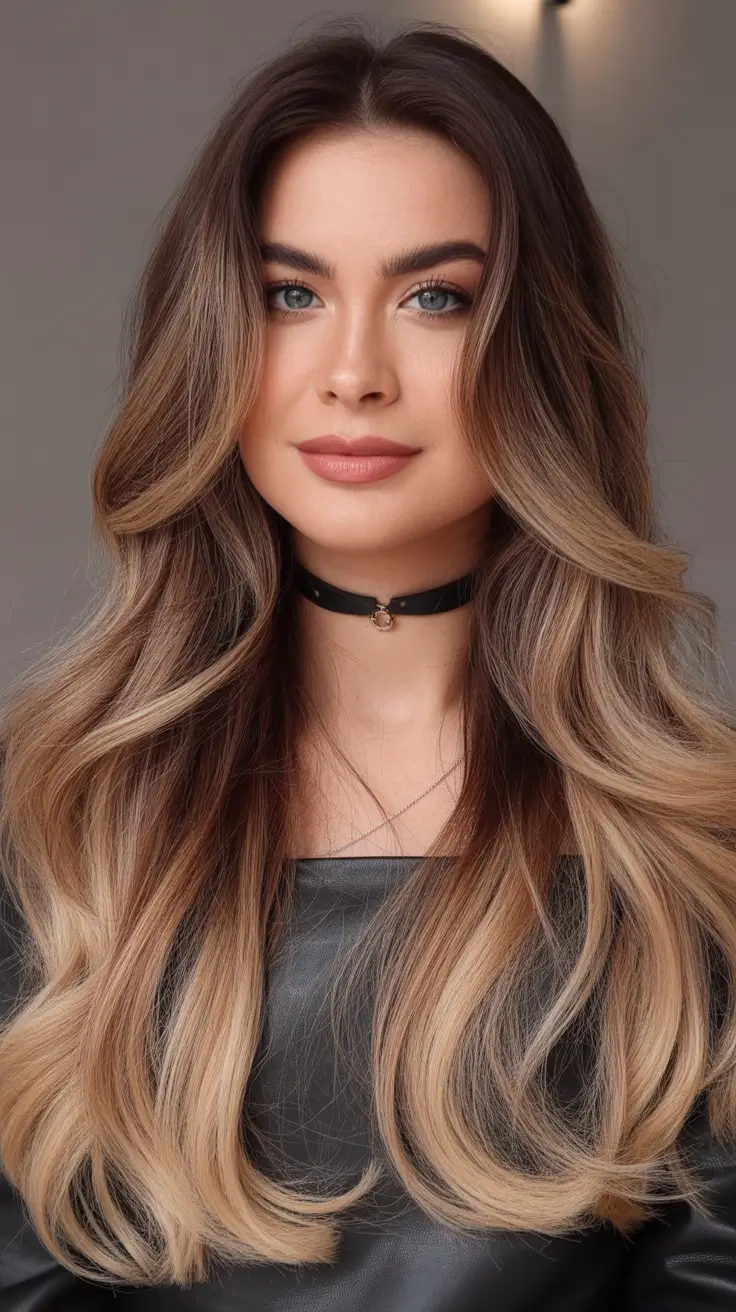 best spring long haircut trends 2026 Cool Beige Balayage With Elongated U Shaped Layers