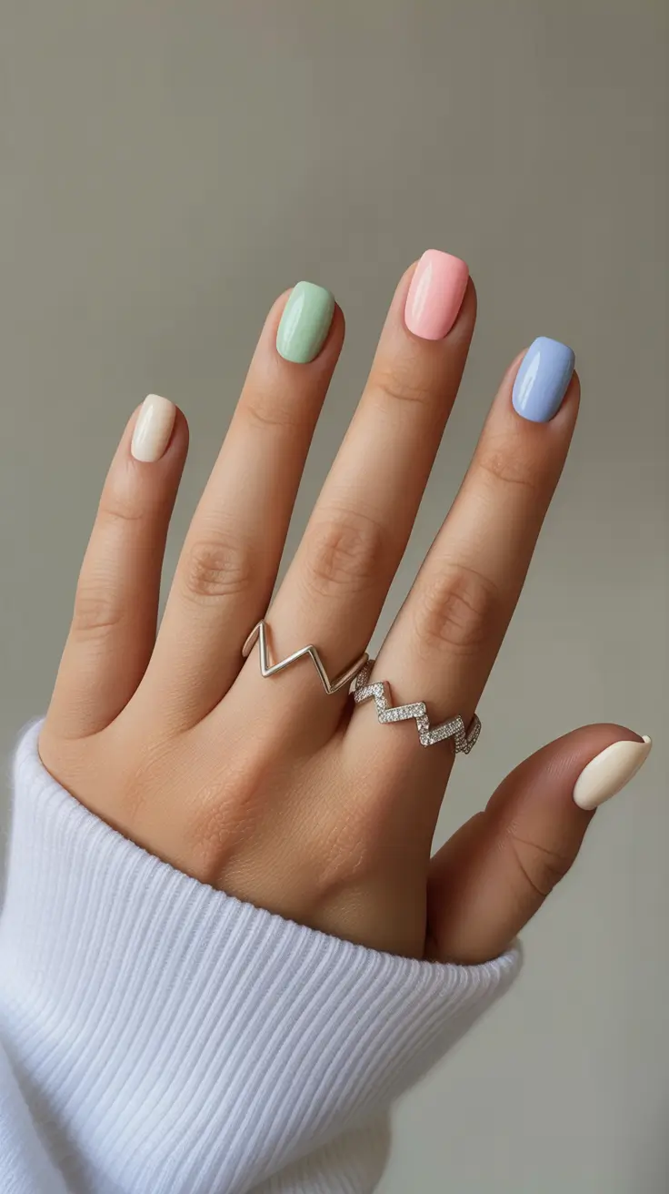 best spring nails square 2026 Soft Pastel Mix Square Palette