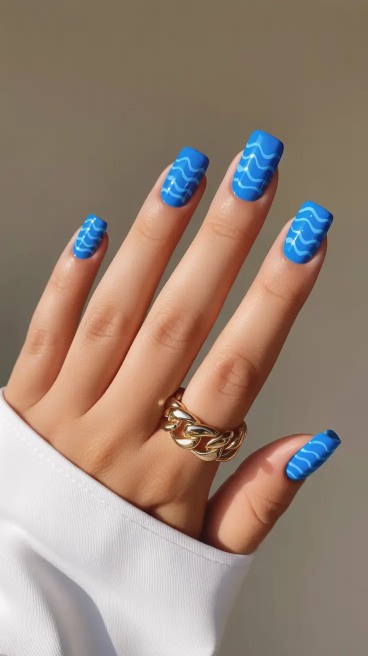 best spring nails square 2026 Ocean Wave Blue Square