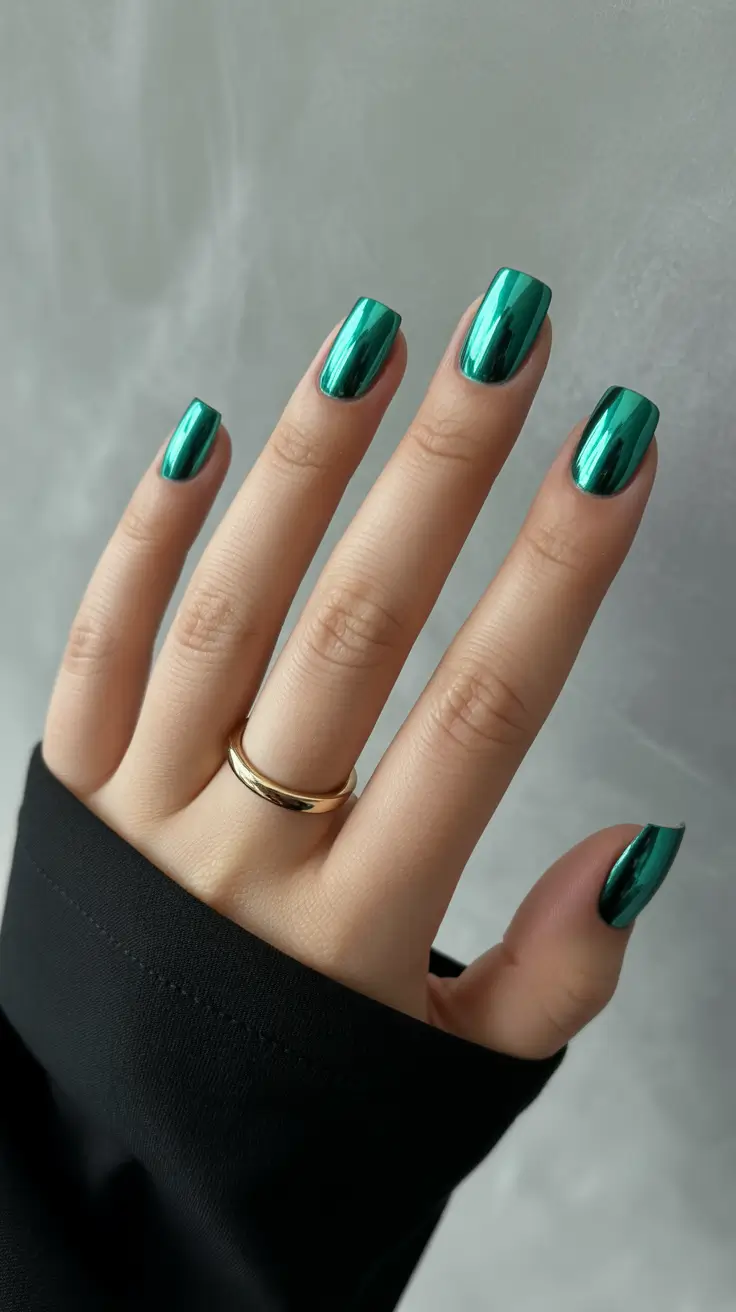best spring nails square 2026 Emerald Chrome Mirror Square