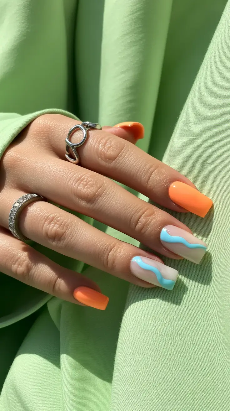 best spring nails square 2026 Pastel Wave Colorblock in Spring Tones