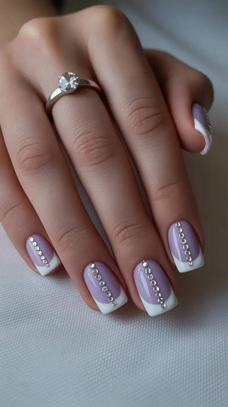 best spring nails square 2026 Soft Lilac Crystal Line Square French