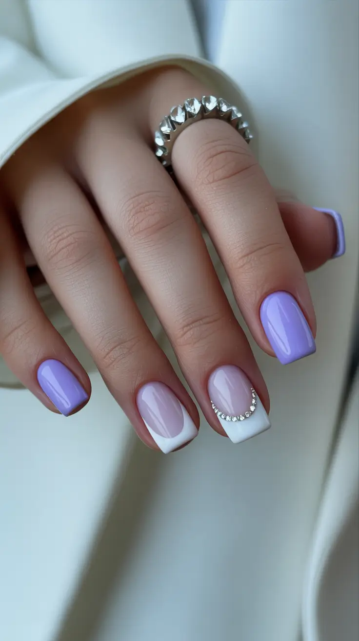 best spring nails square 2026 Lilac Gloss and Crystal Smile French