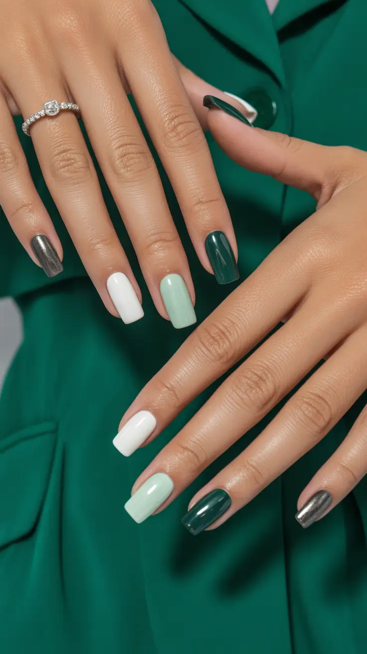 best spring nails square 2026 Modern Green Mix Square Palette