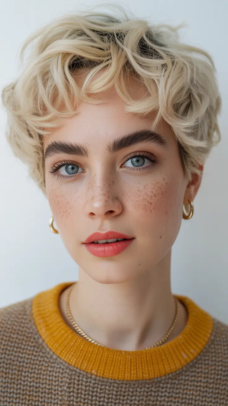 best spring short haircut ideas 2026 Curly Blonde Micro Shag