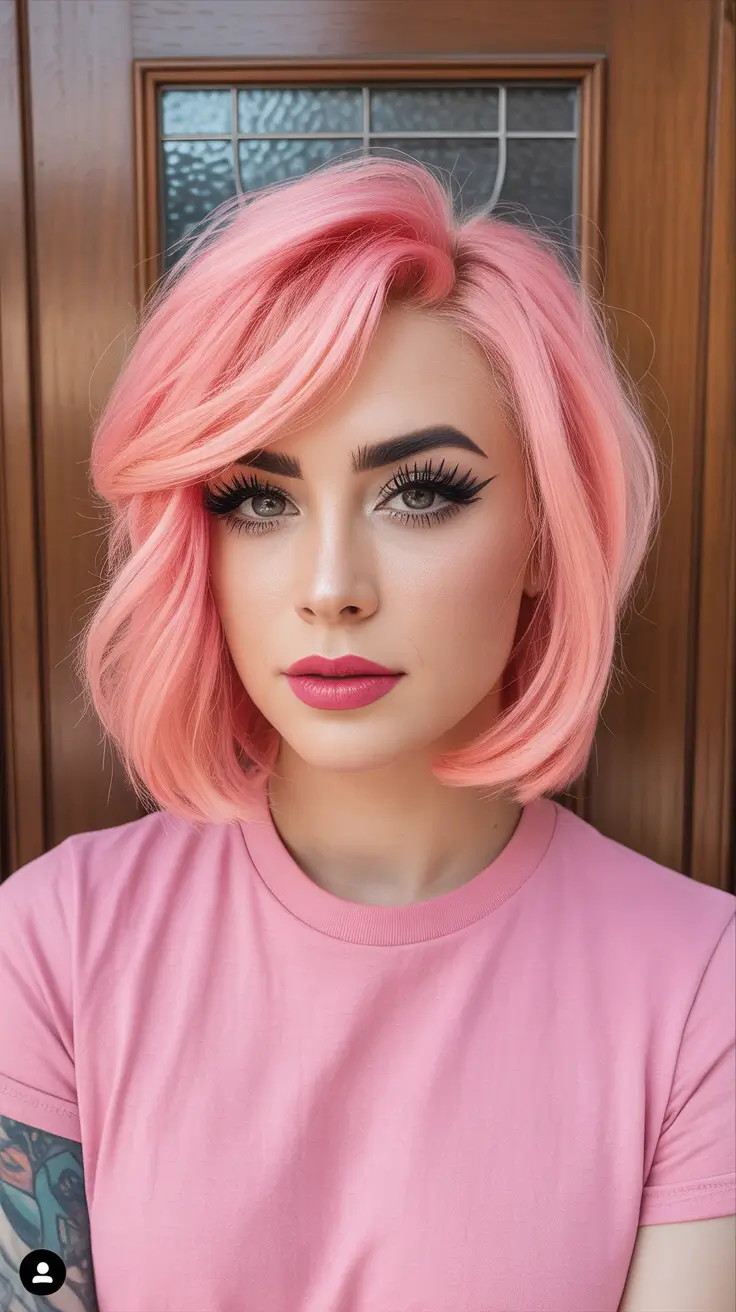 best spring short haircut ideas 2026 Pastel Pink Airy Bob