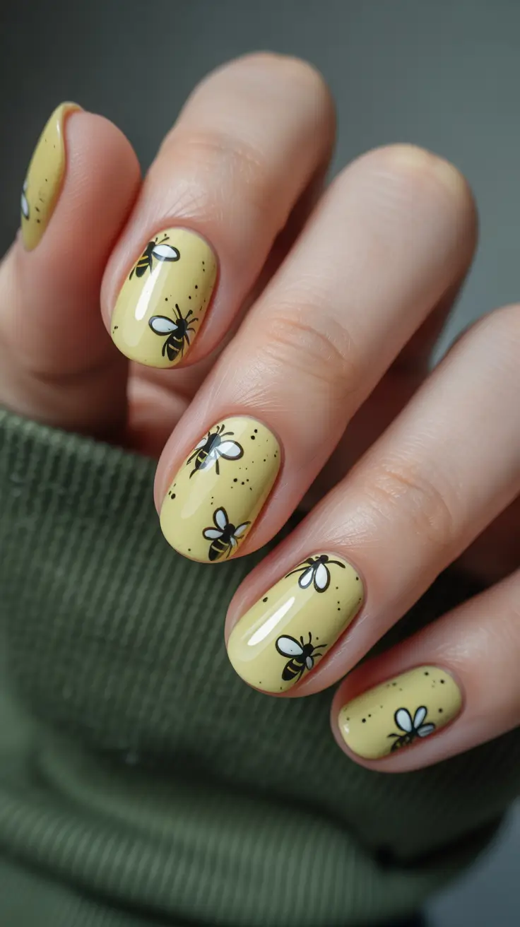 best trendy spring nails 2026 Soft Honey Bee Whimsy
