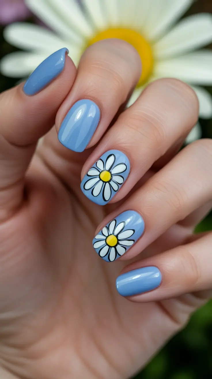 best trendy spring nails 2026 Blue Sky Daisy Charm