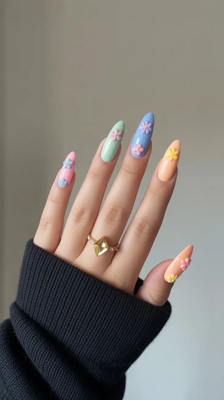 best trendy spring nails 2026 Pastel Candy Bouquet